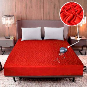 Protector Colchón King  Impermeable Acolchado Rojo